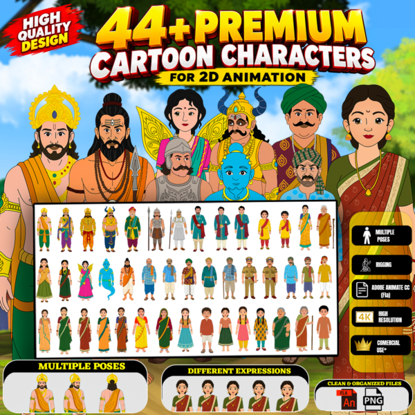 44+ Premium Cartoon Character Pack – Adobe Animate CC